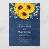 サンフラワーユーカリプトゥスストリングライツネイビー結婚ズ 招待状 (正面)