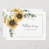サンフラワーユーカリプトゥスビーメイド・オブ・オーナー（花嫁付き添い人）カード 招待状 (正面/裏面)