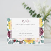 サンフラワーユーカリプトゥスブルゴーニュ赤面結婚フローラ 出欠カード (スタンド正面)