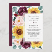 サンフラワーユーカリプトゥスブルゴーニュ赤面結婚フローラ 招待状 (正面/裏面)