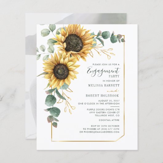 サンフラワーユーカリプトゥス写真婚約招待状 (正面/裏面)