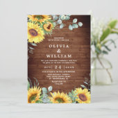 サンフラワーユーカリプトゥス素朴ウォーター結婚カラー 招待状 (スタンド正面)