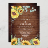 サンフラワーユーカリプトゥス素朴ウォーター結婚カラー 招待状 (正面/裏面)