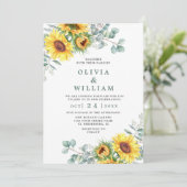 サンフラワーユーカリプトゥス素朴ウォーター結婚カラー 招待状 (スタンド正面)