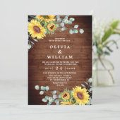サンフラワーユーカリプトゥス素朴ウォーター結婚カラー 招待状 (スタンド正面)