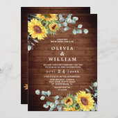 サンフラワーユーカリプトゥス素朴ウォーター結婚カラー 招待状 (正面/裏面)