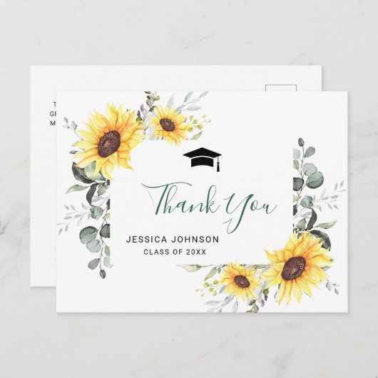 サンフラワーユーカリ写真卒業ありがとう 案内ポストカード (正面/裏面)