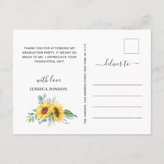 サンフラワーユーカリ写真卒業ありがとう 案内ポストカード (裏面)