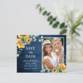 サンフラワーユーカリ素朴ウェディング日付を保存 ポストカード (スタンド正面)