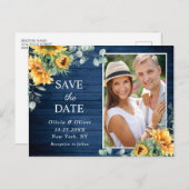 サンフラワーユーカリ素朴ウェディング日付を保存 ポストカード (正面/裏面)