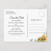 サンフラワーユーカリ素朴ウェディング日付を保存 ポストカード (裏面)