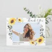 サンフラワーユーカリ素朴3写真卒業 サンキューカード (スタンド正面)