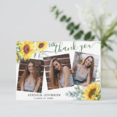 サンフラワーユーカリ素朴3写真卒業 サンキューカード (スタンド正面)