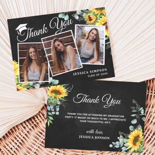 サンフラワーユーカリ素朴3写真卒業 サンキューカード