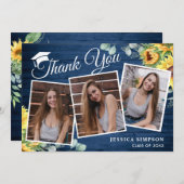 サンフラワーユーカリ素朴3写真卒業T サンキューカード (正面/裏面)