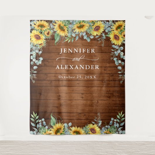 サンフラワーユーカリ結婚のフォトブース背景 タペストリー (正面)