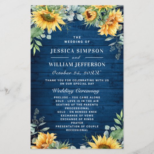 サンフラワーユーカリ結婚の式プログラム (正面)