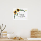 サンフラワーユーカリ結婚スクリプトの歓迎サイン ポスター (キッチン)