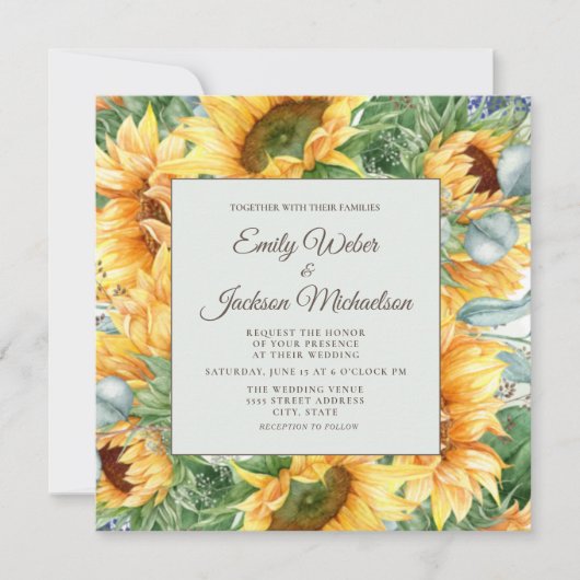 サンフラワーユーカリ結婚ズスクエア 招待状 (正面)