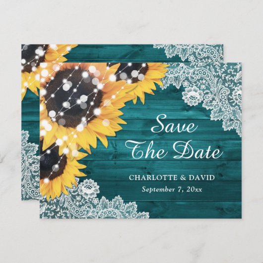 サンフラワーユーカリ結婚ティール(緑がかった色) 案内状 (正面/裏面)