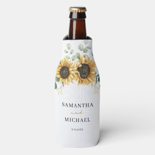 サンフラワーユーカリ結婚式の引き出物グリーンリー ボトルクーラー (ボトル正面)