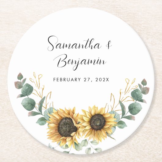 サンフラワーユーカリ結婚式の引き出物 ラウンドペーパーコースター (正面)