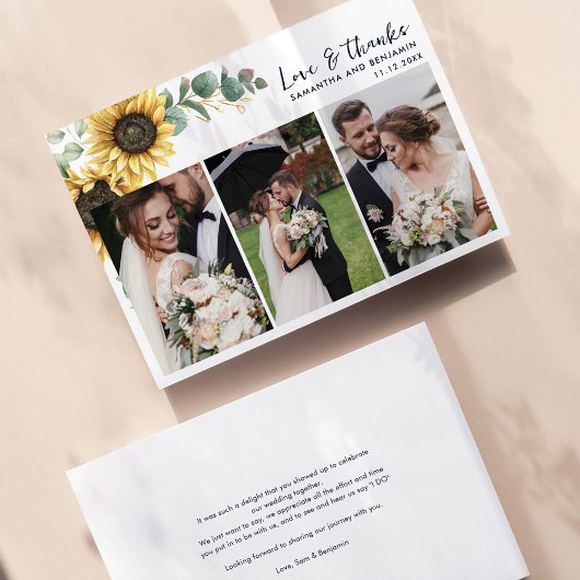 サンフラワーユーカリ結婚式の日の写真ありがとう サンキューカード