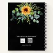 サンフラワーユーカリ緑のスクリプトブラック ノートブック (裏面)