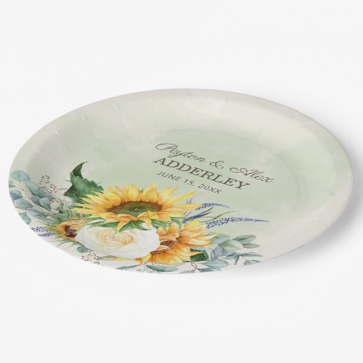 サンフラワーユーカリ葉ウエディングレセプション ペーパープレート (アングル)