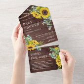 サンフラワーユーカリ葉スマーンウッドベビーシャワー オールインワン招待状 (貼ってはがせる)