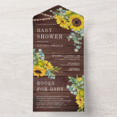 サンフラワーユーカリ葉スマーンウッドベビーシャワー オールインワン招待状 (内側)