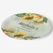 サンフラワーユーカリ葉誕生日名日付 ペーパープレート (アングル)