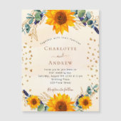 サンフラワーユーカリ金ゴールドハートラグジュアリー結婚ズ マグネット招待状 (正面)