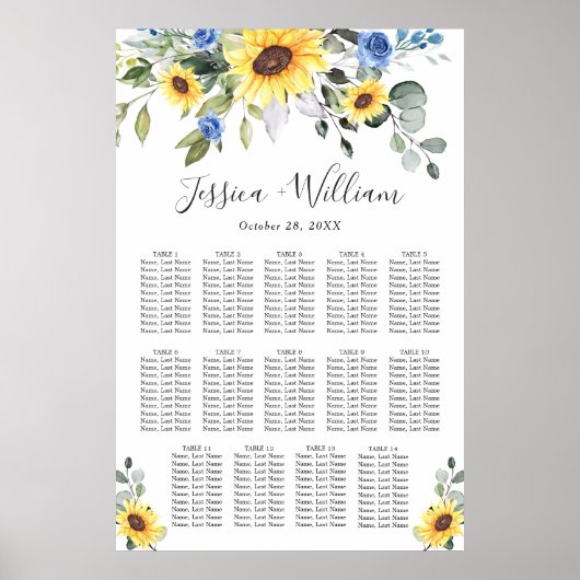 サンフラワーユーカリ14テーブルシーティングチャート ポスター (正面)