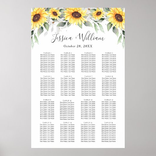 サンフラワーユーカリ16テーブルシーティングチャート ポスター (正面)