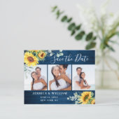 サンフラワーユーカリ3フォトウェディング日付を保存 ポストカード (スタンド正面)