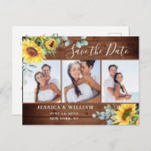 サンフラワーユーカリ3フォトウェディング日付を保存 ポストカード (正面/裏面)