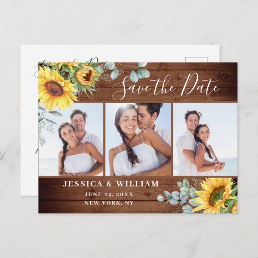 サンフラワーユーカリ3フォトウェディング日付を保存 ポストカード (正面/裏面)