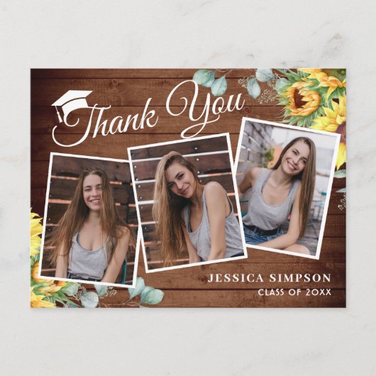 サンフラワーユーカリ3写真卒業ありがとう ポストカード (正面)