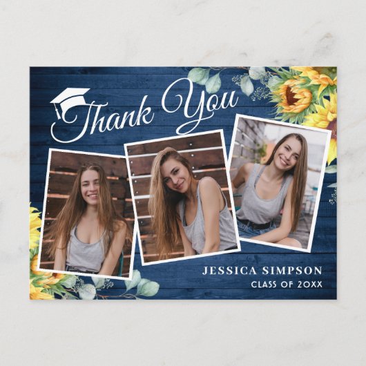 サンフラワーユーカリ3写真卒業ありがとう ポストカード (正面)