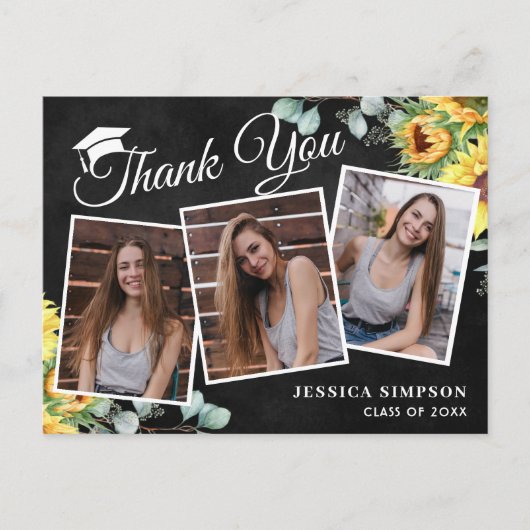 サンフラワーユーカリ3写真卒業ありがとう ポストカード (正面)