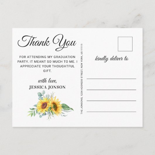 サンフラワーユーカリ3写真卒業ありがとう 案内ポストカード (裏面)