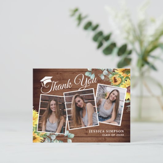 サンフラワーユーカリ3写真卒業ありがとう 案内ポストカード (スタンド正面)