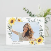 サンフラワーユーカリ4素朴写真卒業 サンキューカード (スタンド正面)