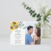 サンフラワーユーカリPHOTOウェディング日付を保存 ポストカード (スタンド正面)