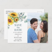 サンフラワーユーカリPHOTOウェディング日付を保存 ポストカード (正面/裏面)