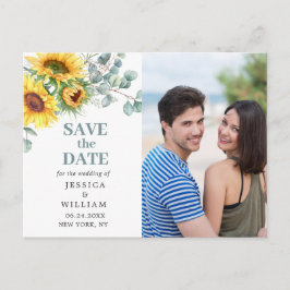 サンフラワーユーカリPHOTOウェディング日付を保存 ポストカード