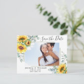 サンフラワーユーカリPHOTOウェディング日付を保存 ポストカード (スタンド正面)