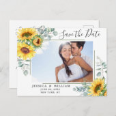 サンフラワーユーカリPHOTOウェディング日付を保存 ポストカード (正面/裏面)