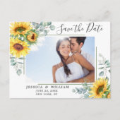 サンフラワーユーカリPHOTOウェディング日付を保存 ポストカード (正面)